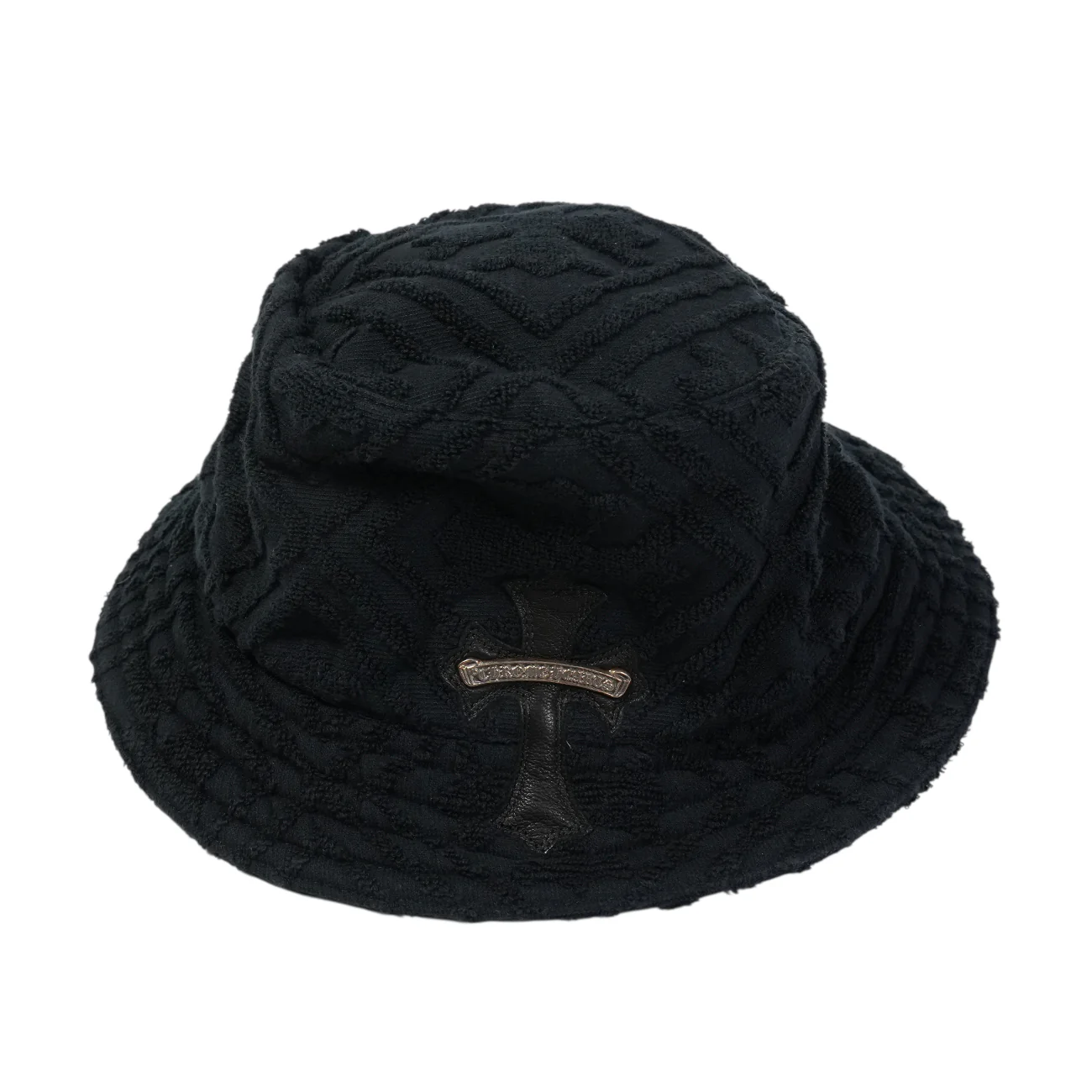 クロスパッチ付き スクロールラベル 【パイル地バケットハット/HAT】【ブラック】 SIZE:M