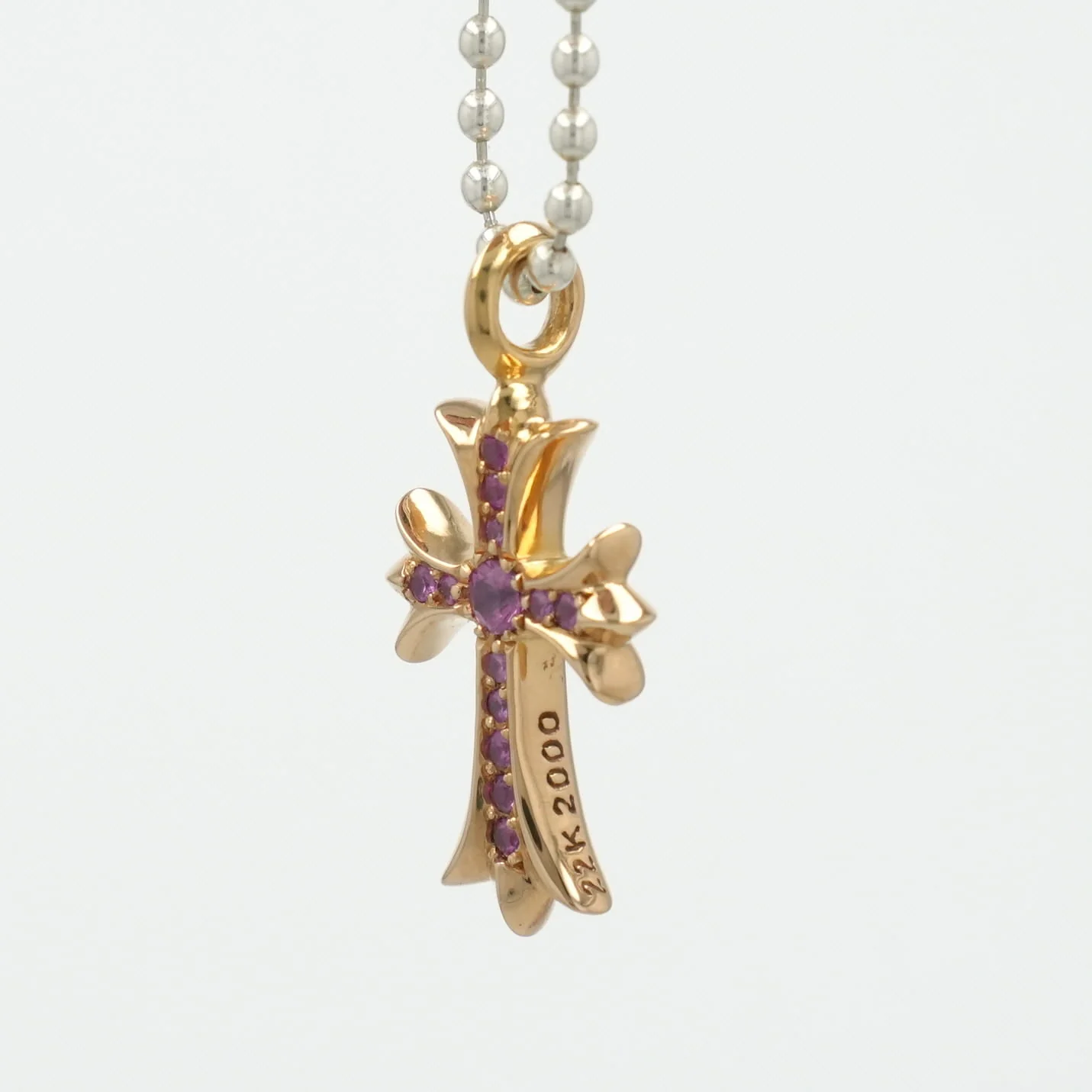 22K タイニーファットクロス PAVE P SP CRS F TINY 【ゴールドネックレストップ チャーム パヴェ ピンクサファイア】 - Image 3
