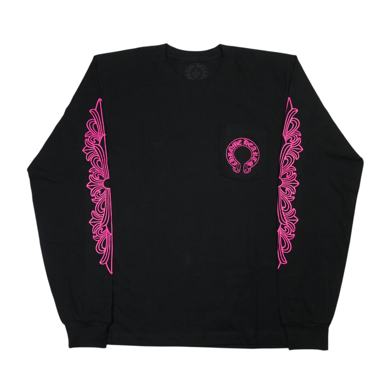 袖フローラルホースシューバックプリント 【カットソー】【ブラック×ピンク】【新品】 SIZE:L