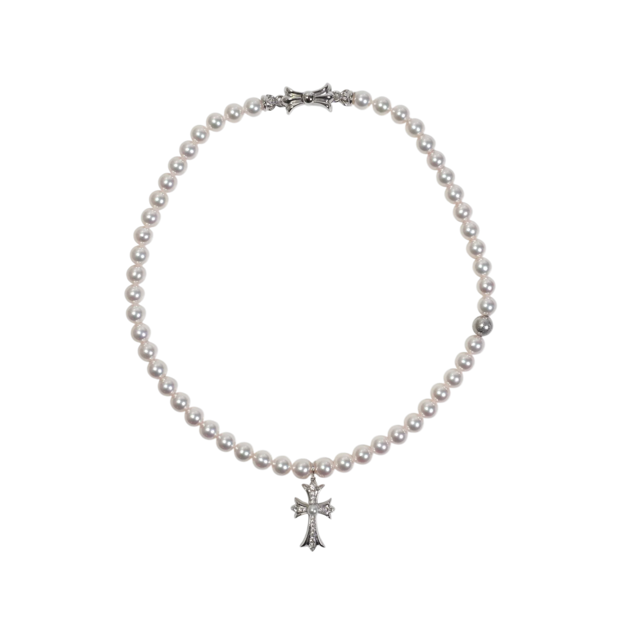 ×ミキモト タイニーファットパール MIKIMOTO TINY FAT CROSS 【ホワイトゴールド パールネックレス】