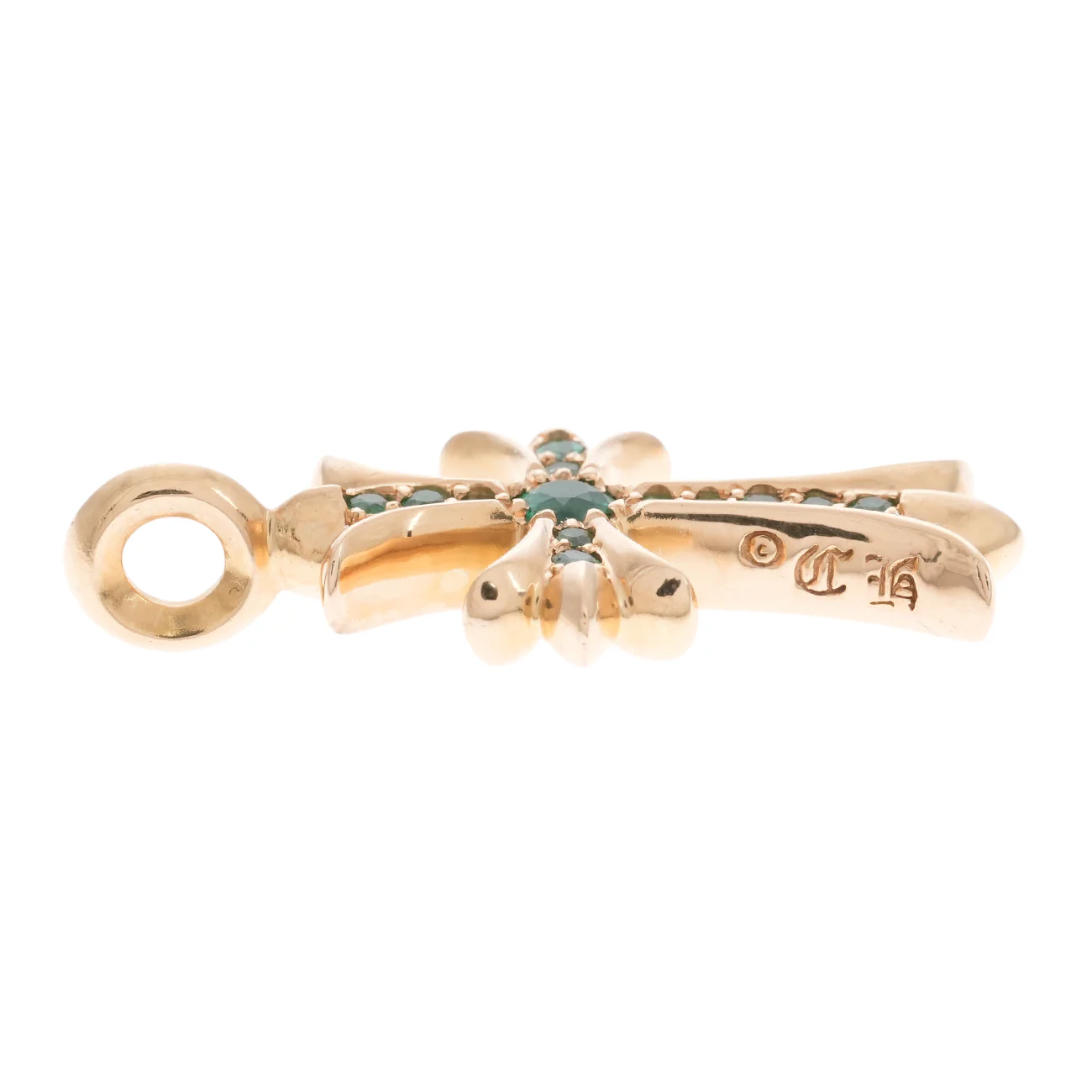 22K タイニーファットクロス PAVE EM CRS F TINY 【ゴールドネックレストップ チャーム パヴェ エメラルド】 - Image 5